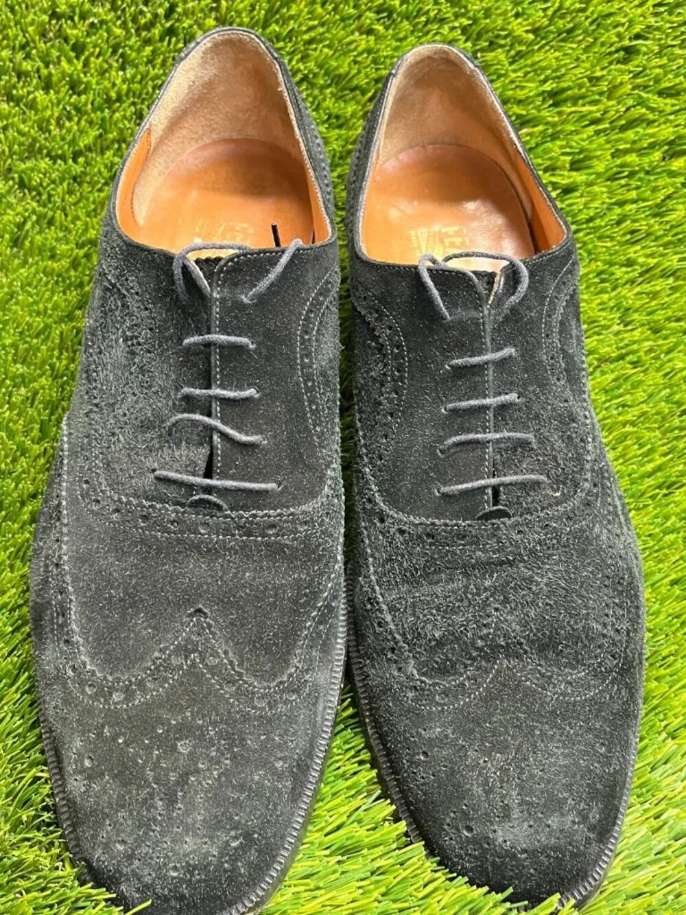 Salvatore Ferragamo Mens Size 13 Black Casual Classic Suede Wingtip Brogue Shoes